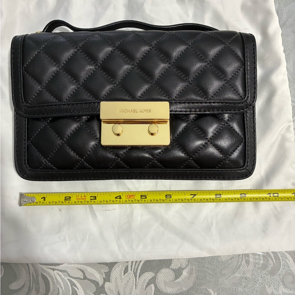 Michael Kors Black Quilted Clutch with Gold Accents - Picture 2 of 9